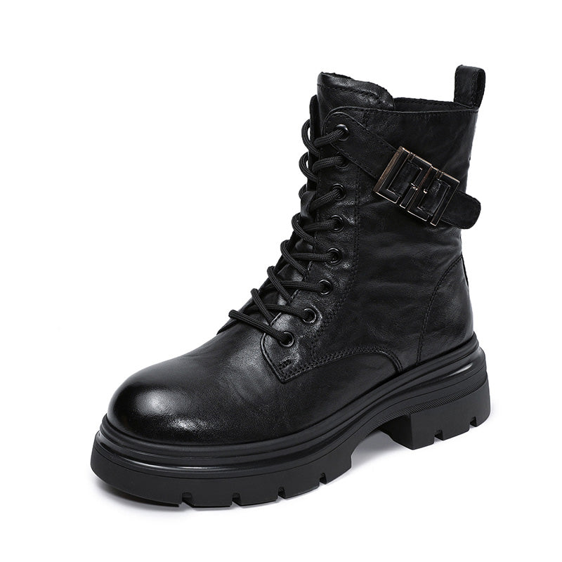 Women's Vintage Leather Winter Motorcycle Boots-RAIIFY