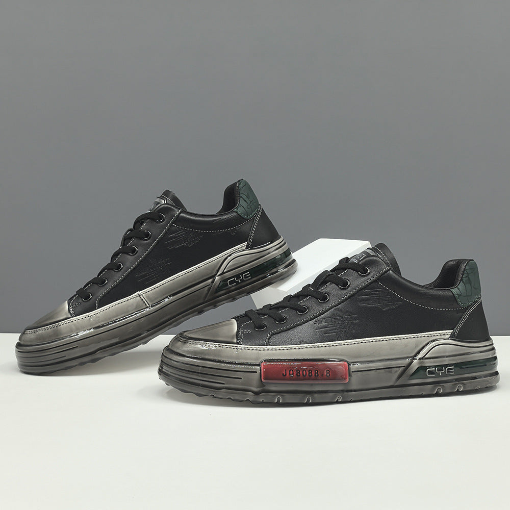 Men Fashion Embossed Leather Flat Casual Sneakers-RAIIFY