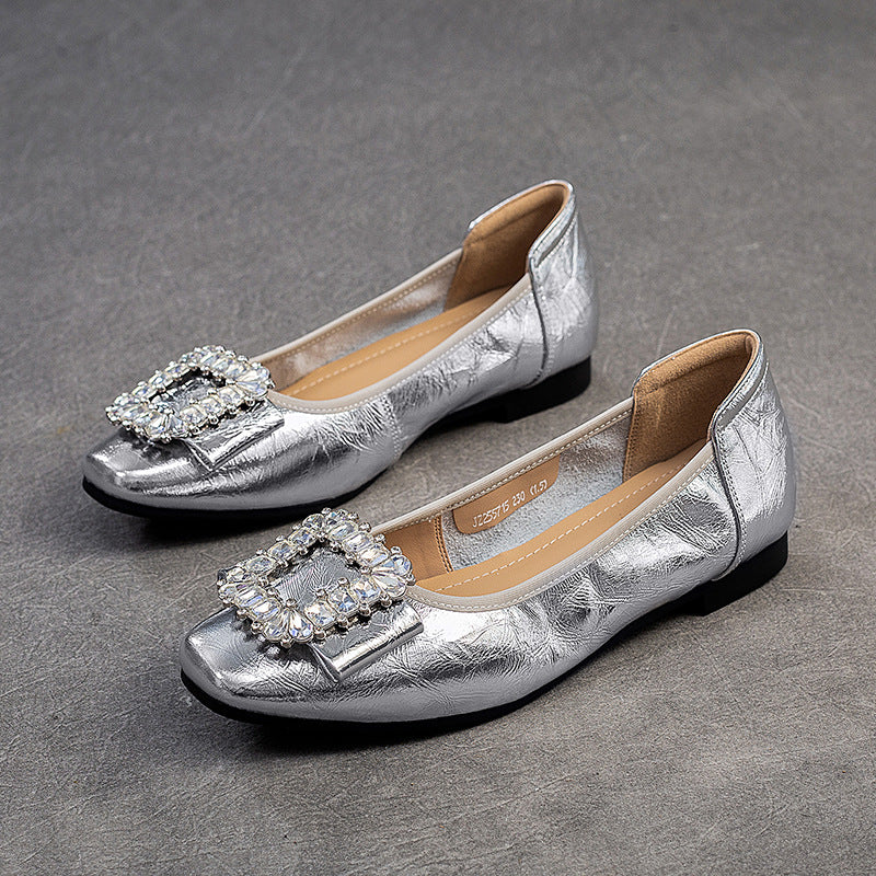 Women's Fashion Crystal Leather Low Top Casual Flats-RAIIFY