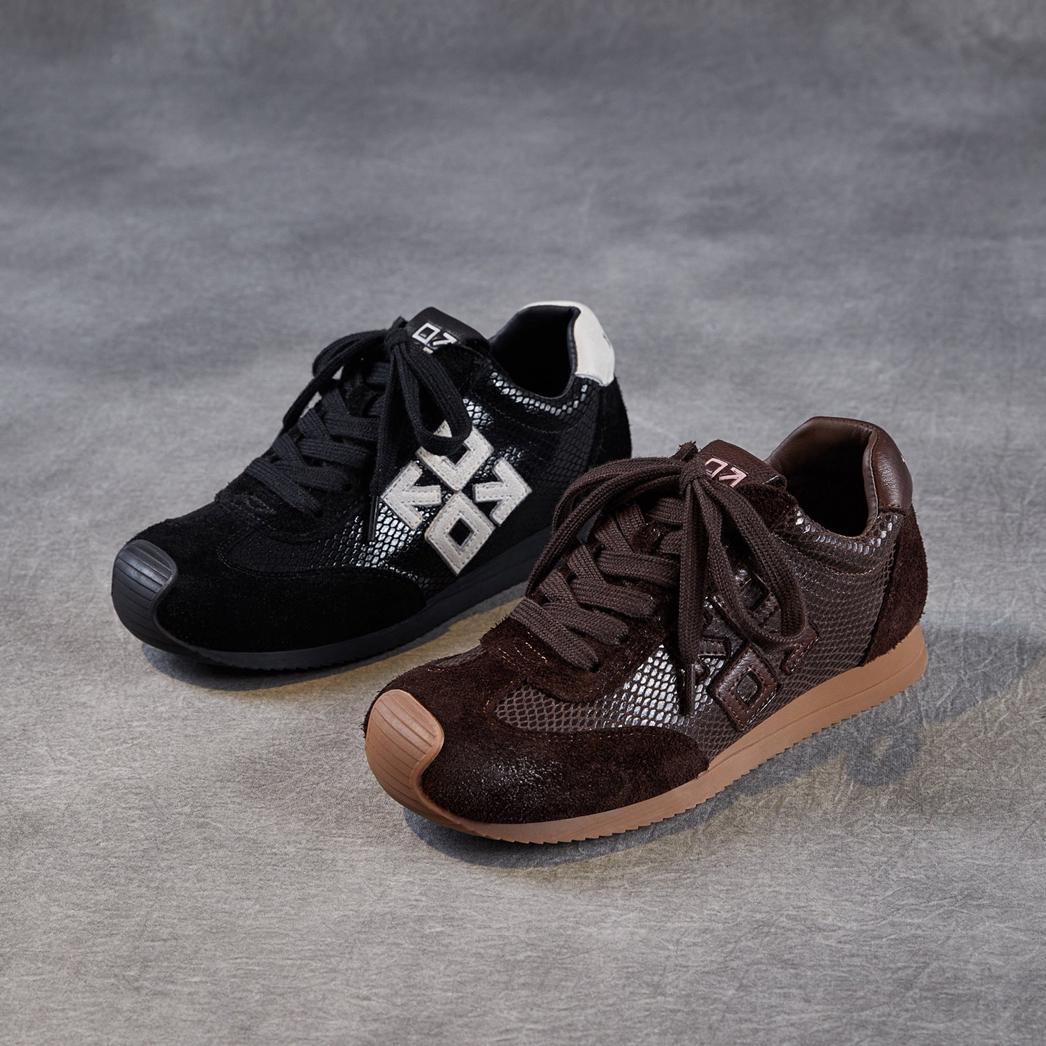 Women's Retro Patchwork Leather Flat Casual Sneakers-RAIIFY