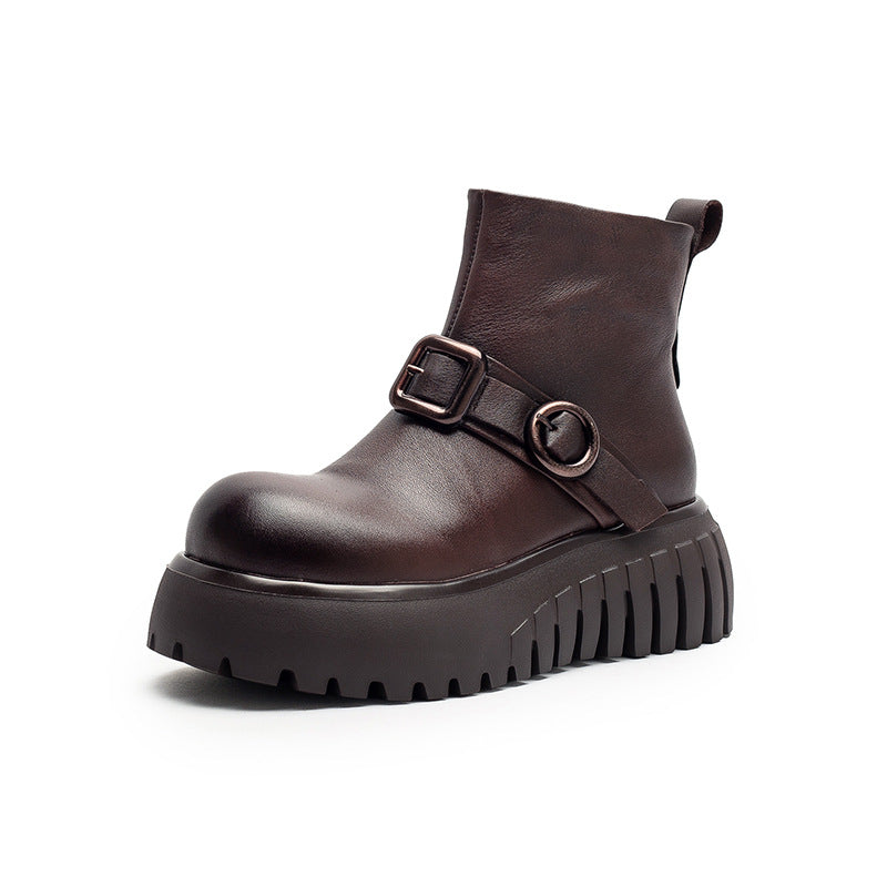 Women's Vintage Leather Casual Ankle Platform Boots-RAIIFY