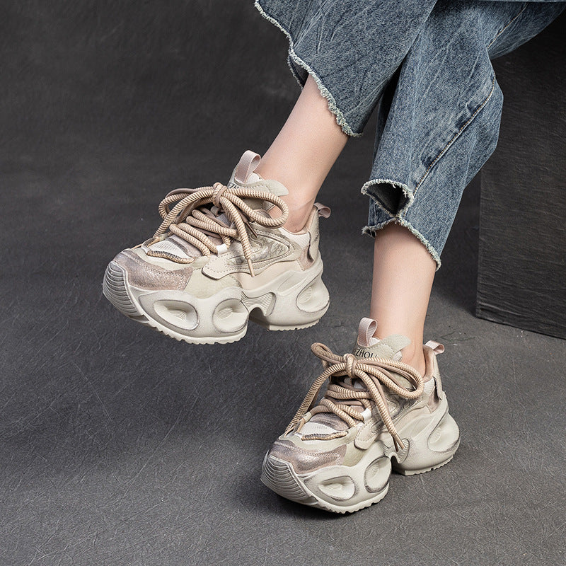 Women College Style Wedge Chunky Platform Sneakers-RAIIFY