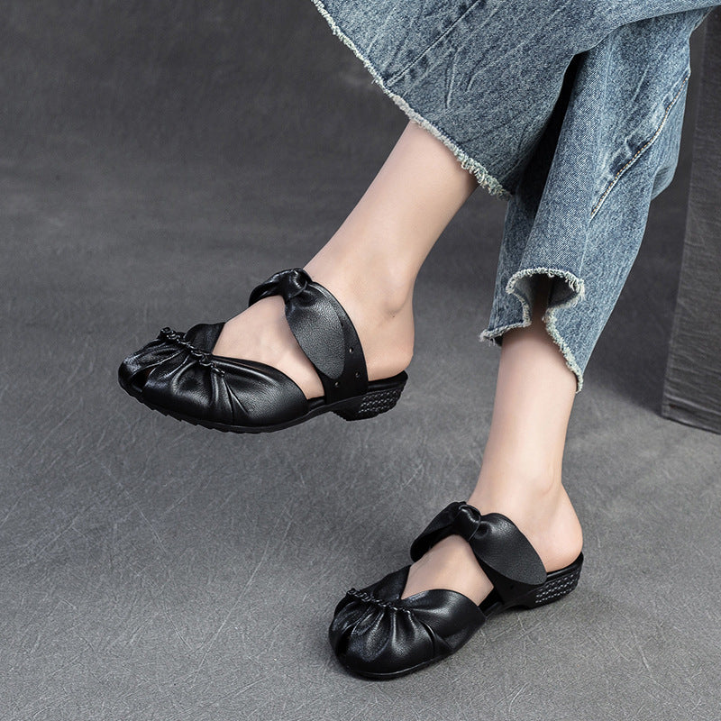 Women's Retro Plain Leather Casual Summer Mules-RAIIFY