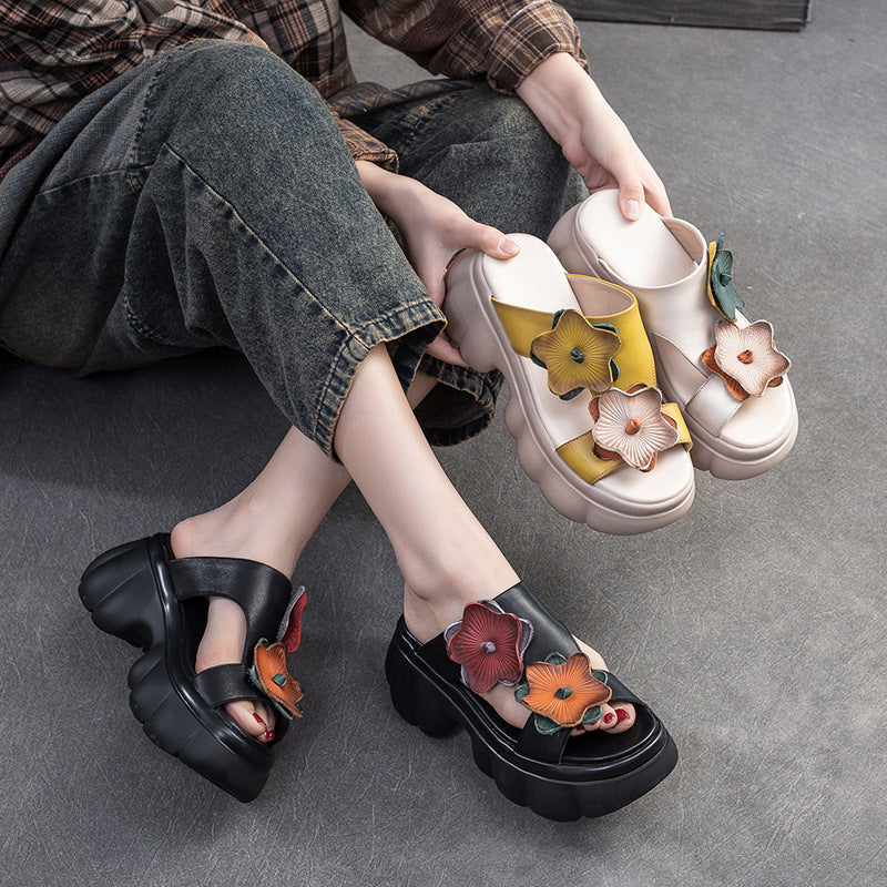 Women Stylish Leather Soft Platform Slides Sandals-RAIIFY