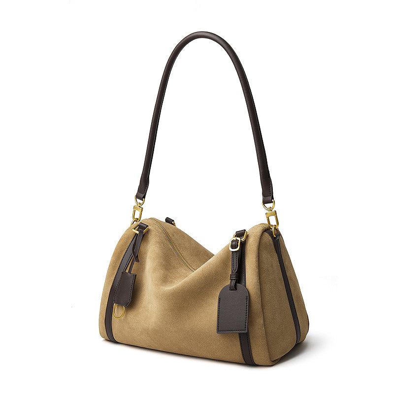 Women’s Suede & Leather Boston Shoulder Bag-RAIIFY