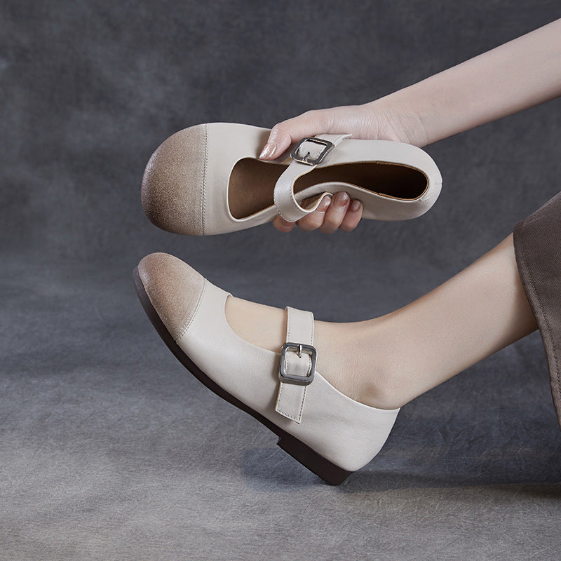 Women Soft Leather Low Top Flat Casual Shoes-RAIIFY