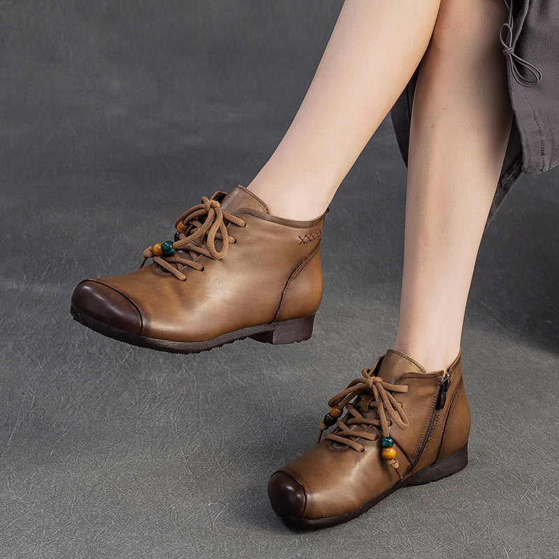 Women's Vintage Leather Comfort Flat Ankle Boots-RAIIFY
