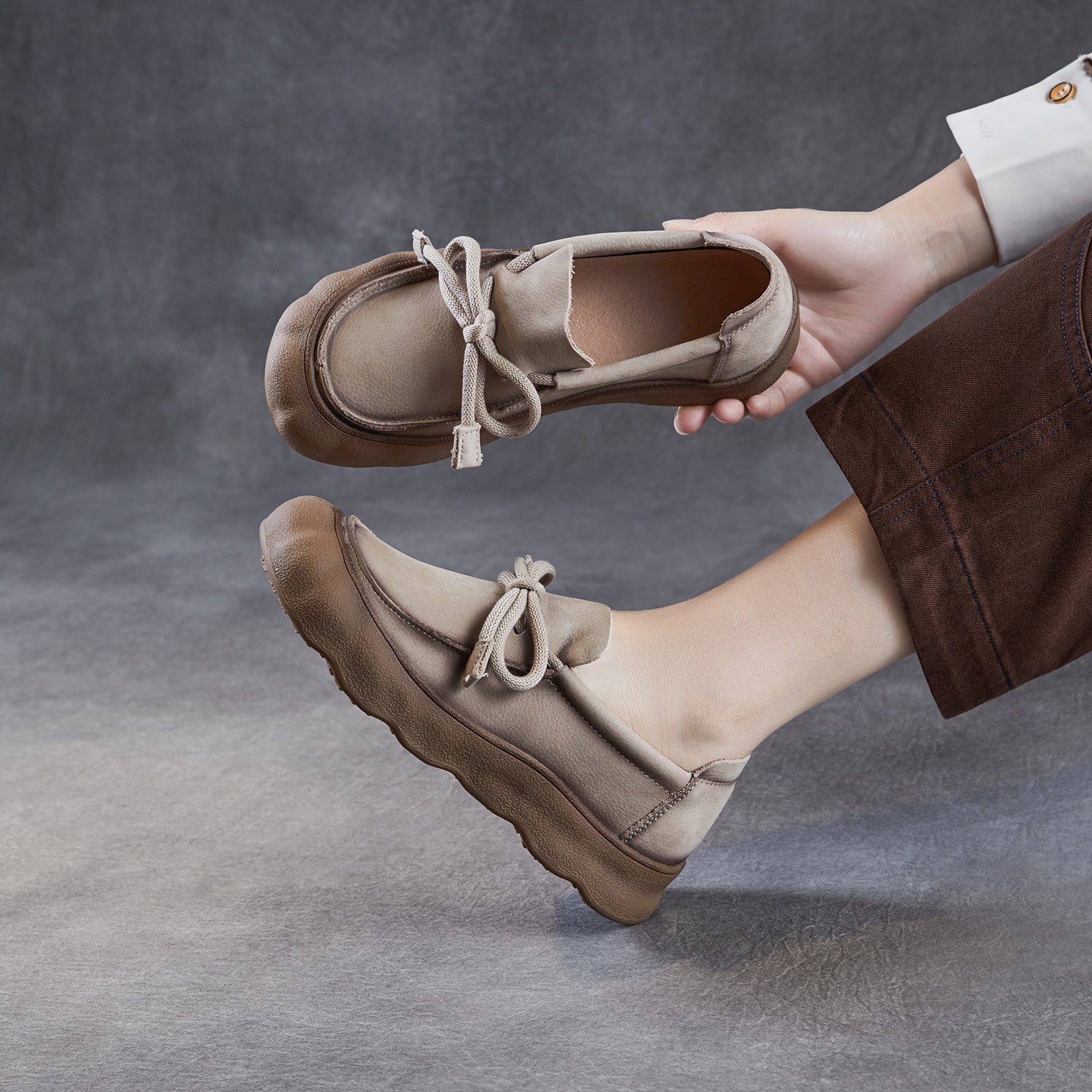 Women's Vintage Leather Lace-up Flat Casual Shoes-RAIIFY