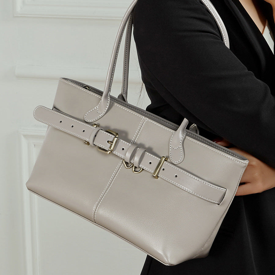 Women's Vintage Leather Belt Buckle Tote Bag-RAIIFY