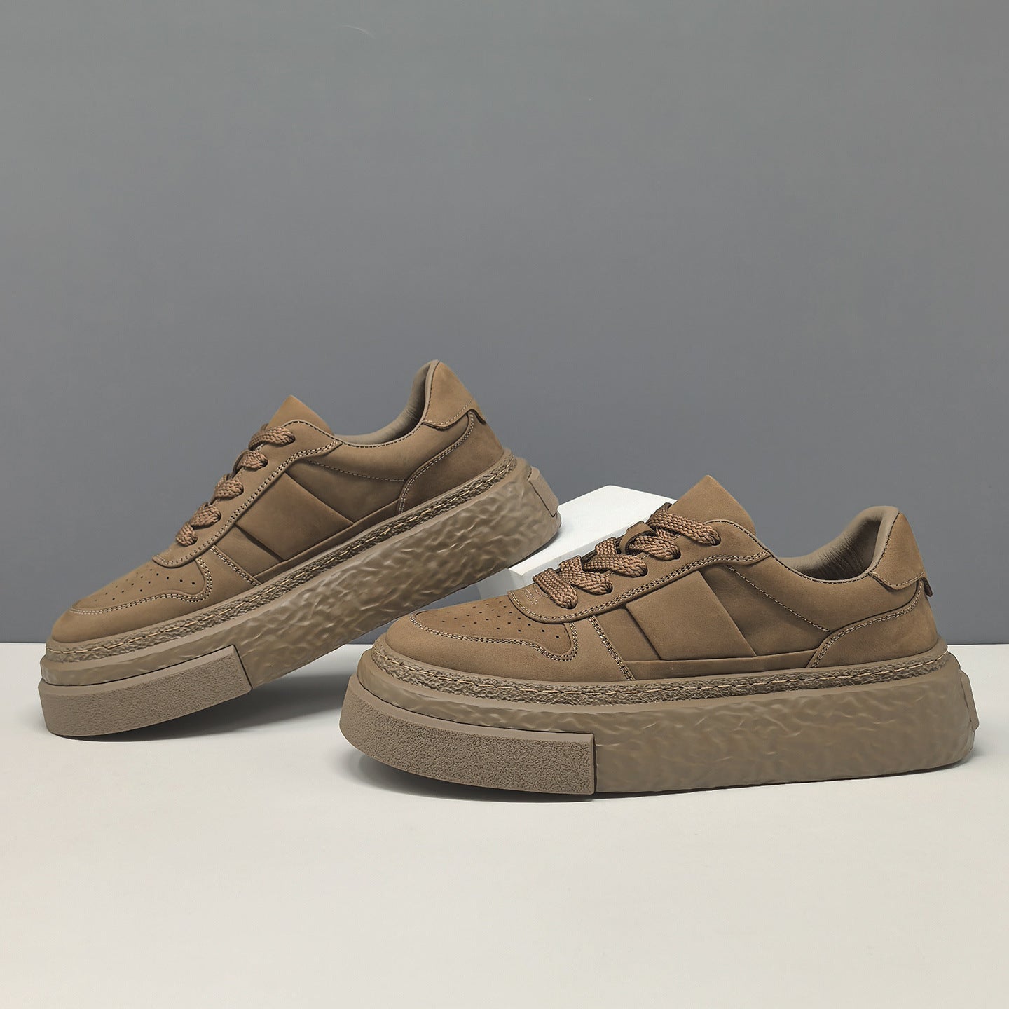 Men's Plain Breathable Leather Casual Skate Shoes-RAIIFY