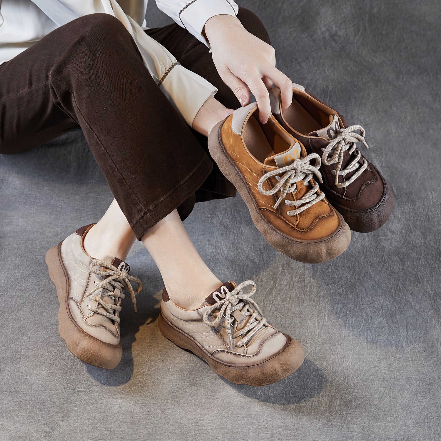 Women's Vintage Leather Lace-up Casual Shoes-RAIIFY