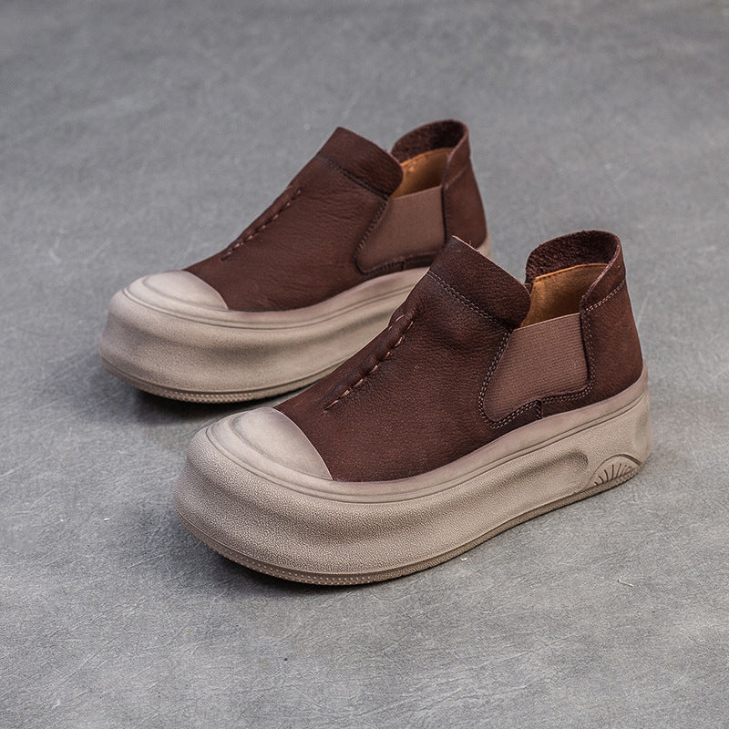 Women Minimalism Leather High Top Flat Platform Casual Shoes-RAIIFY