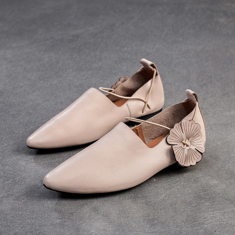 Women's Retro Plain Soft Leather Pointed-Toe Flats-RAIIFY