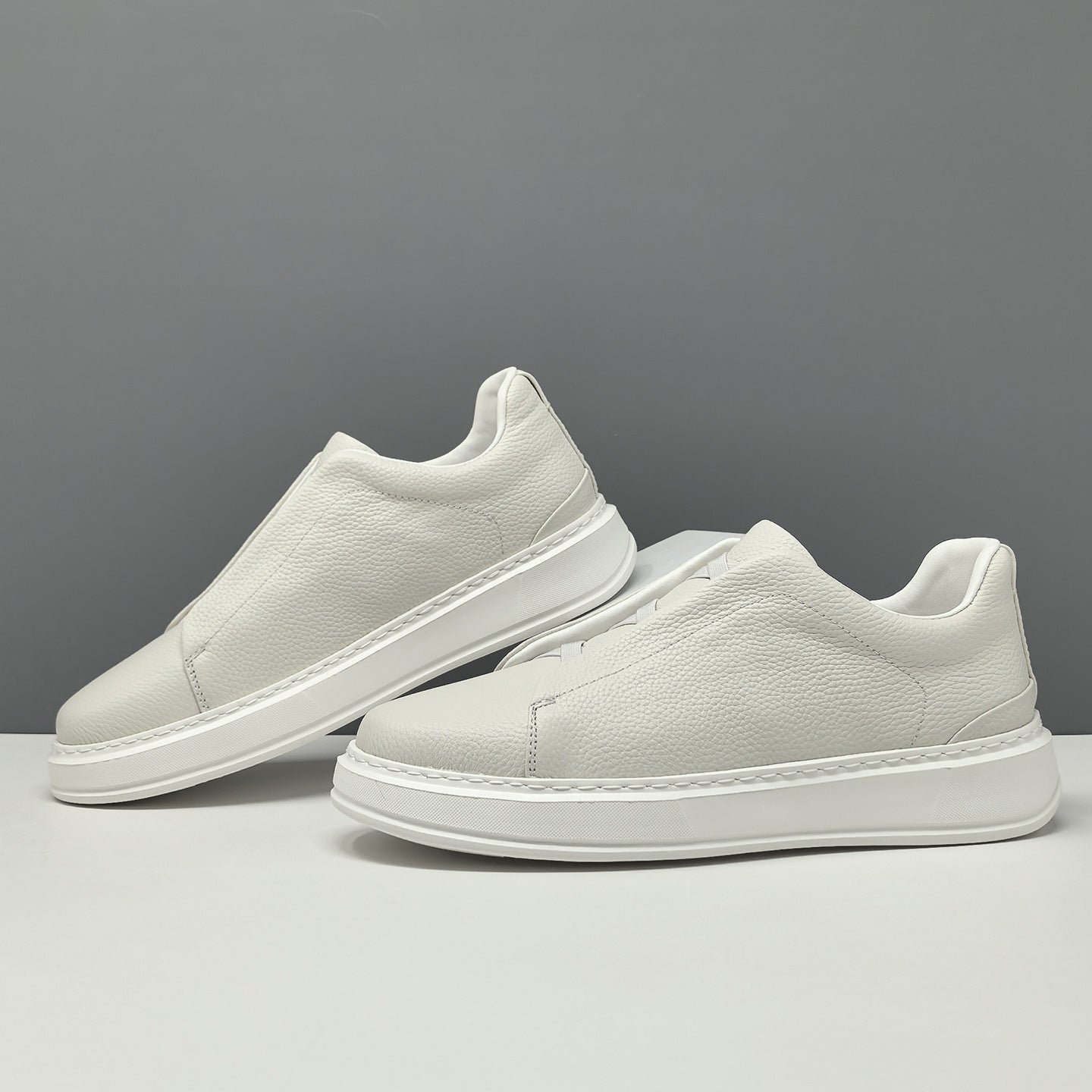 Men's Minimalist Plain Leather Flat Slip-on Casual Shoes-RAIIFY
