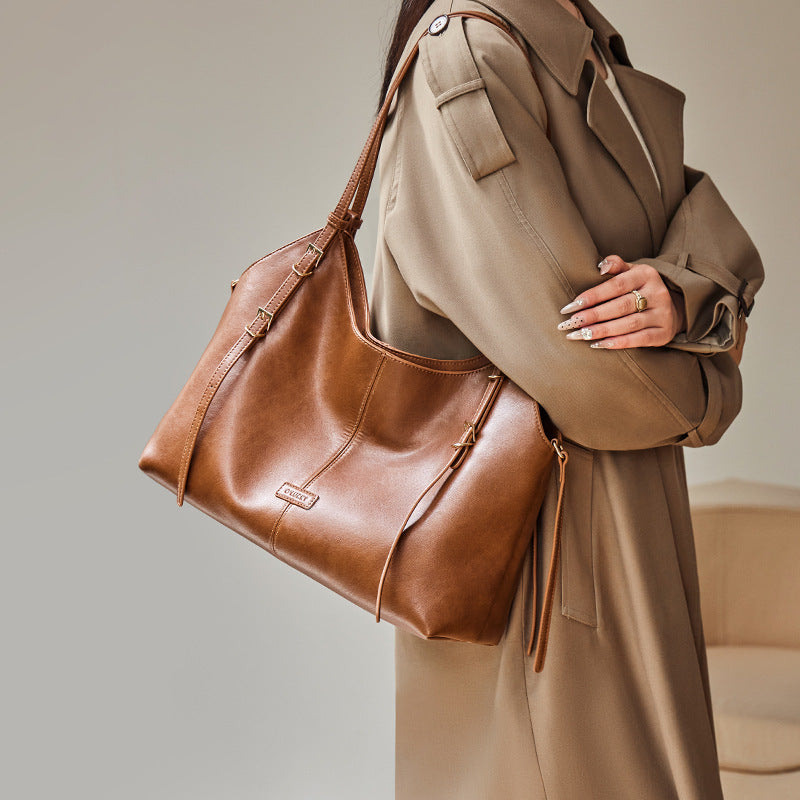 Women's Minimalist Fashion Leather Tote Shoulder Bag-RAIIFY