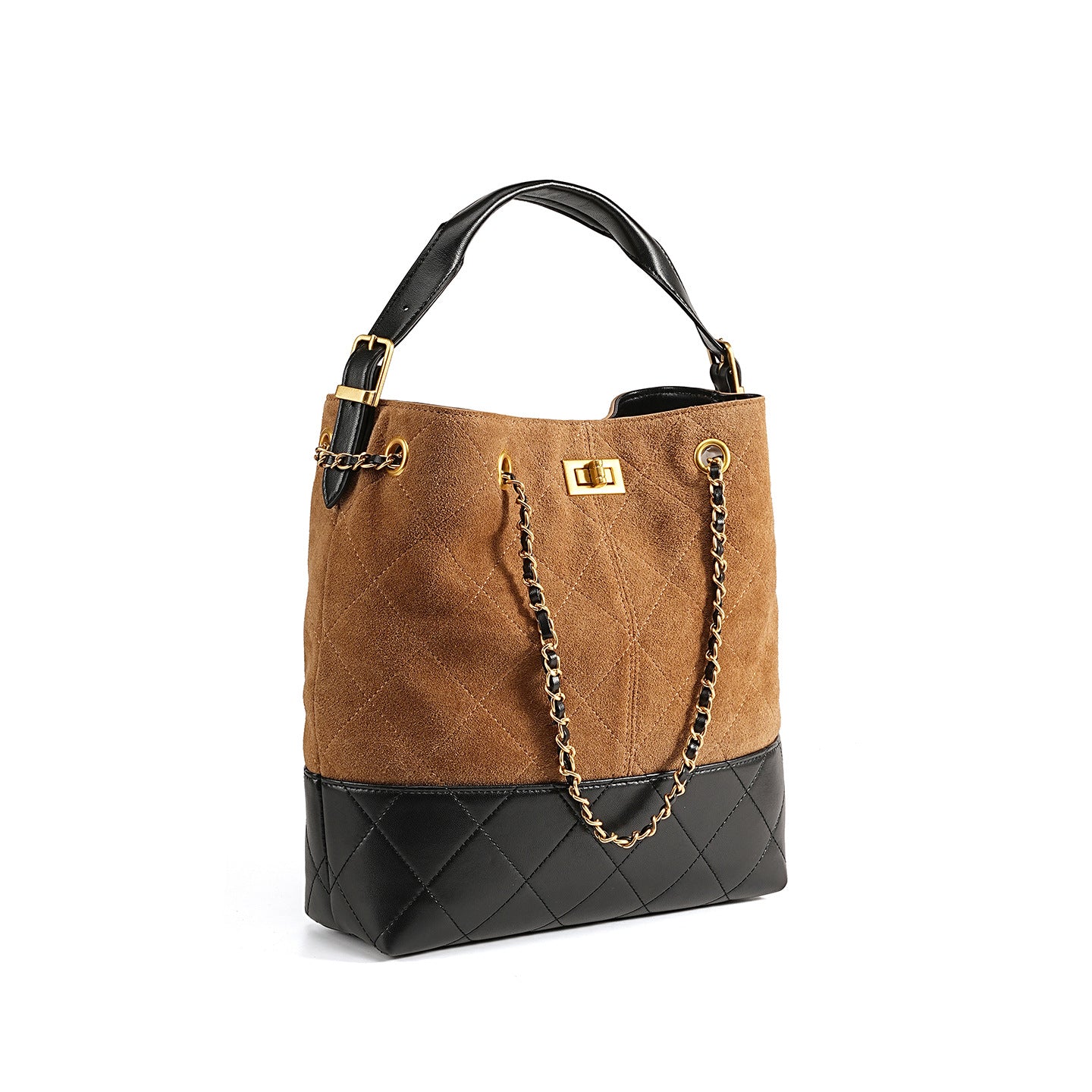 Women’s Suede Leather Bucket Bag with Chain-RAIIFY