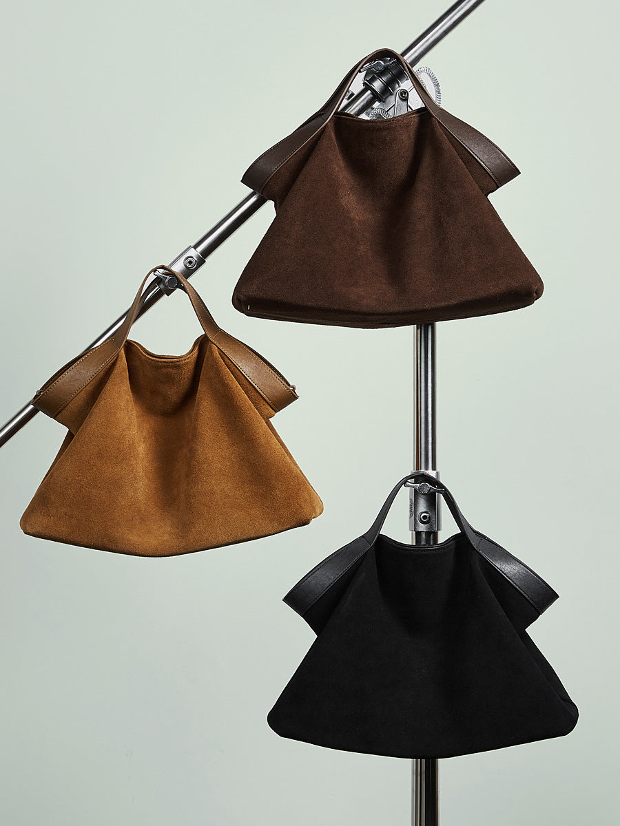 Women’s Suede Leather Retro Bucket Tote Bag-RAIIFY