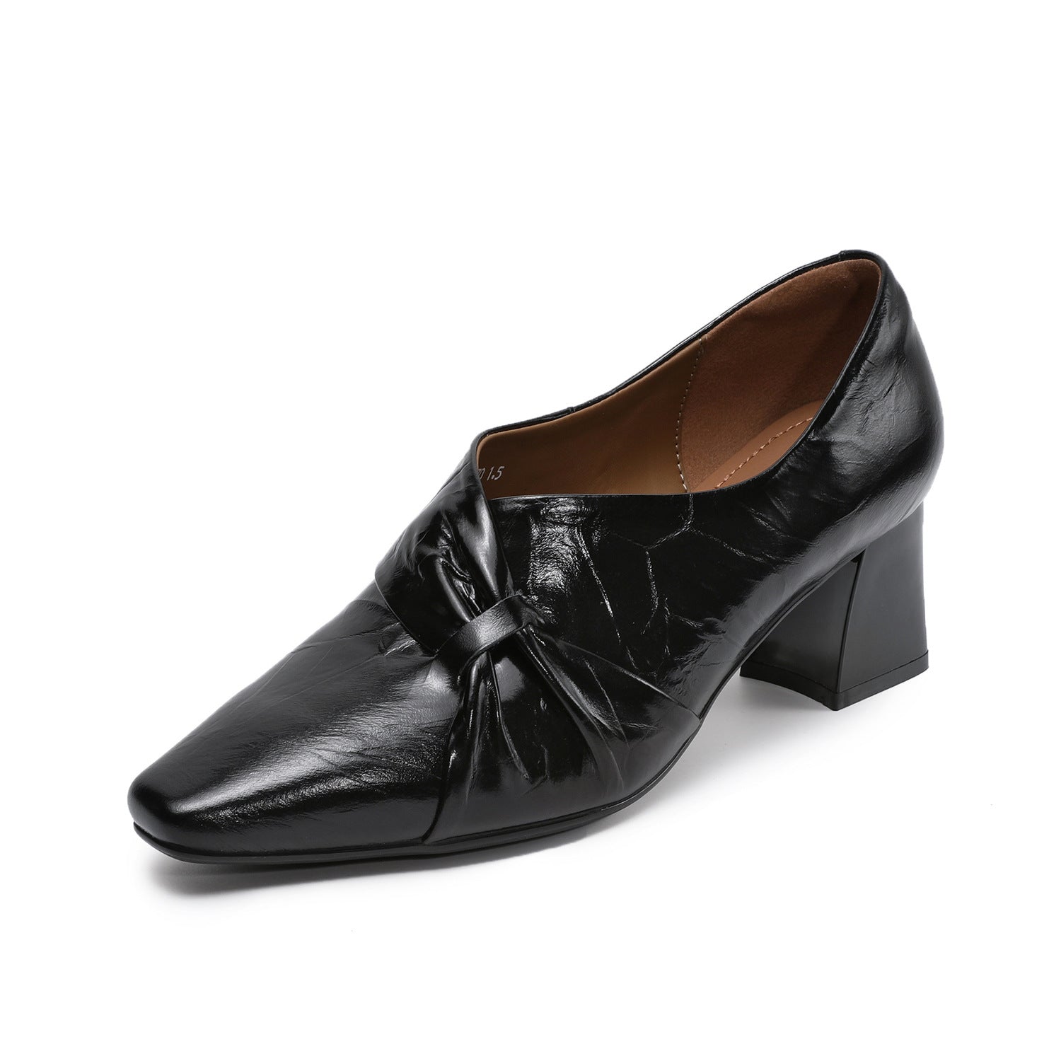 Women's Vintage Leather Point-Toe Block Heel Pumps-RAIIFY