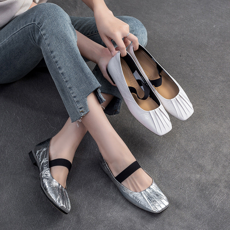 Women Casual Plaited Leather Soft Flats-RAIIFY