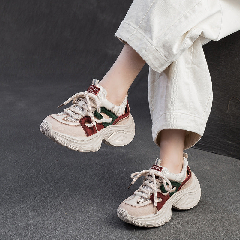Women Color Matching Hollow Mesh Platform Casual Shoes-RAIIFY