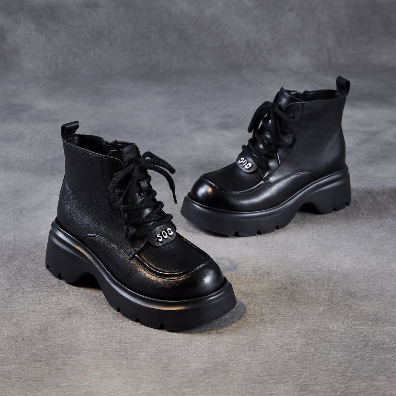 Women's Retro Plain Leather Comfort Platform Ankle Boots-RAIIFY
