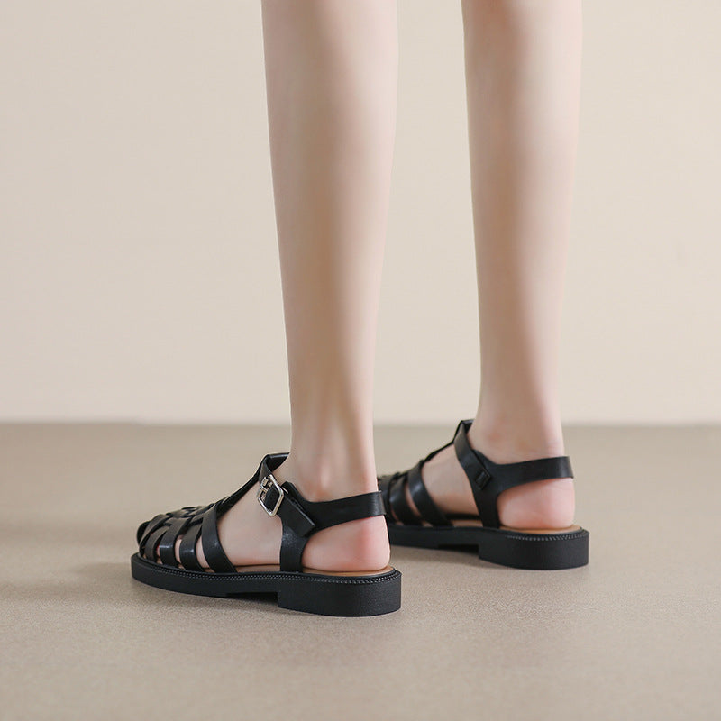 Women Retro Plaited Leather Soft Casual Sandals-RAIIFY