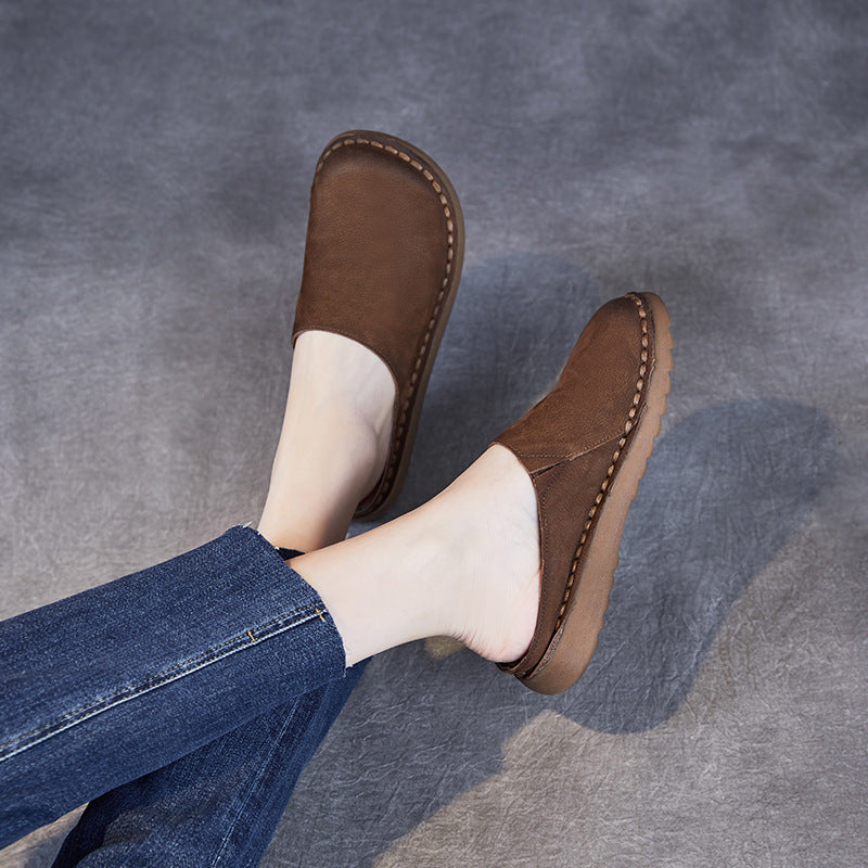 Women Retro Solid Leather Casual Mules-RAIIFY