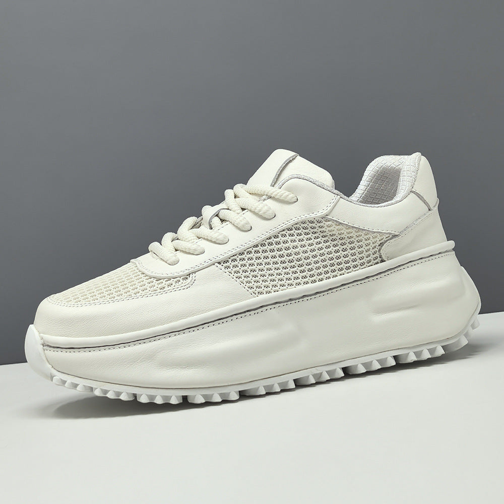 Men's Leather Breathable Mesh Chunky Platform Sneakers-RAIIFY