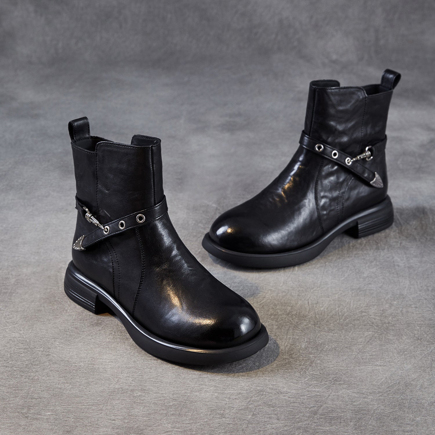 Women's Vintage Furred Plain Leather Ankle Boots-RAIIFY