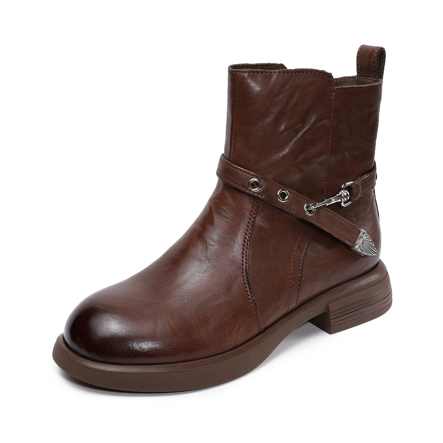 Women's Vintage Furred Plain Leather Ankle Boots-RAIIFY