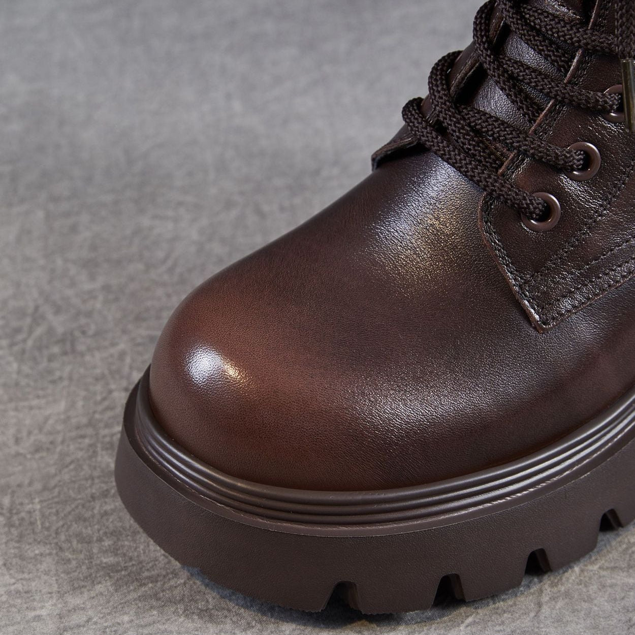 Women's Plain Embossed Leather Chunky Platform Boots-RAIIFY