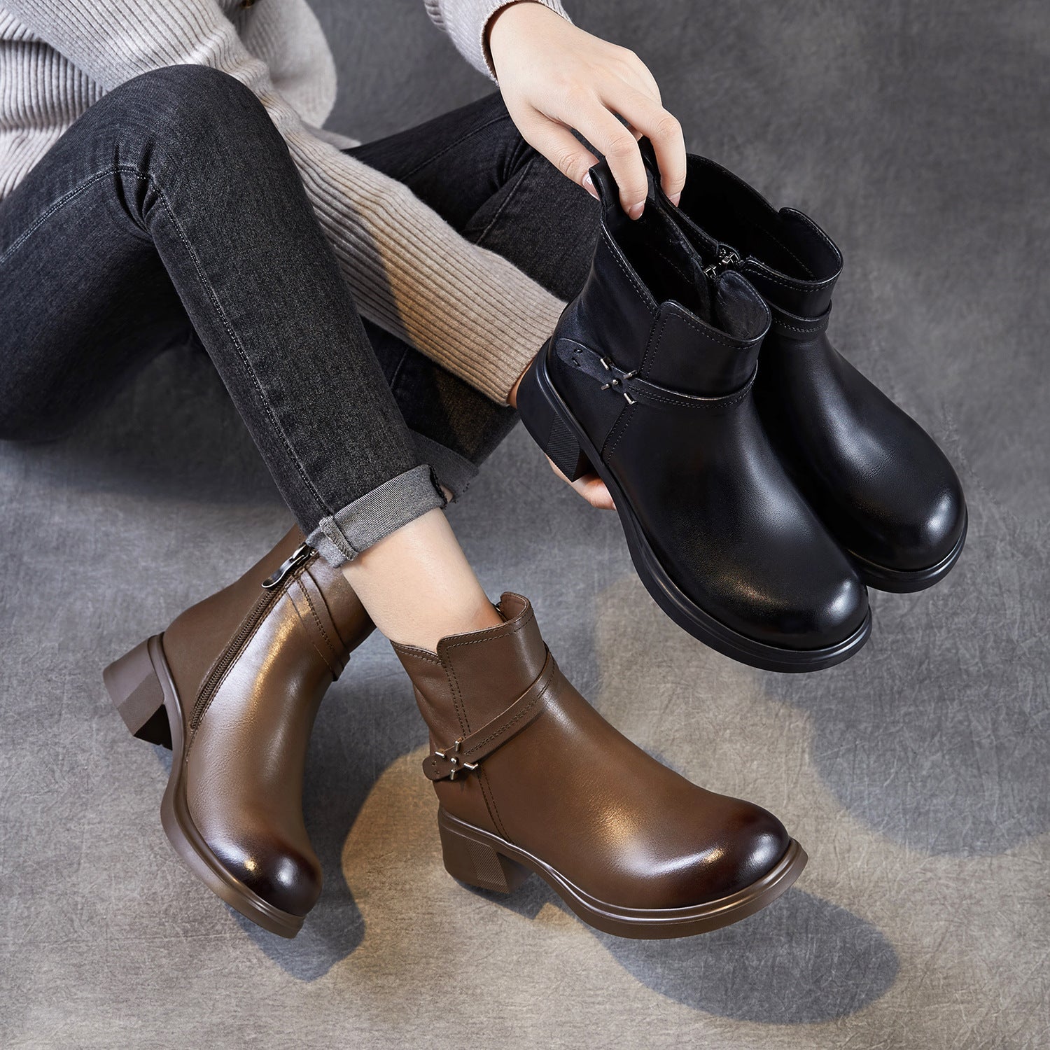 Women's Minimlist Leather Casual Ankle Boots-RAIIFY