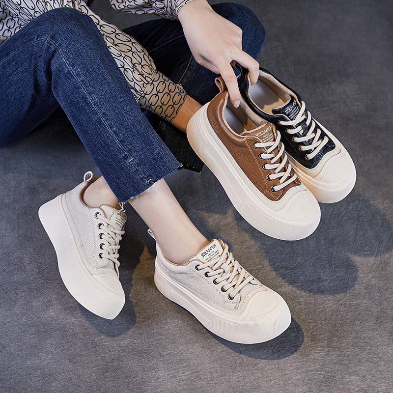 Women Fashion Plain Leather Flat Casual Shoes-RAIIFY