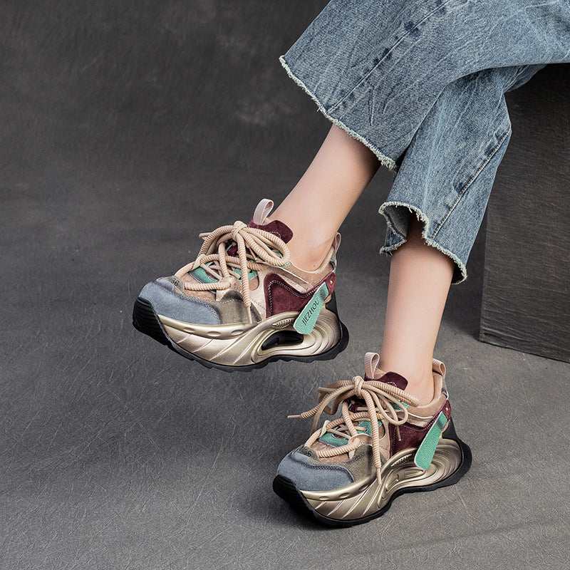 Women Fashion Patchwork College Chunky Platform Sneakers-RAIIFY