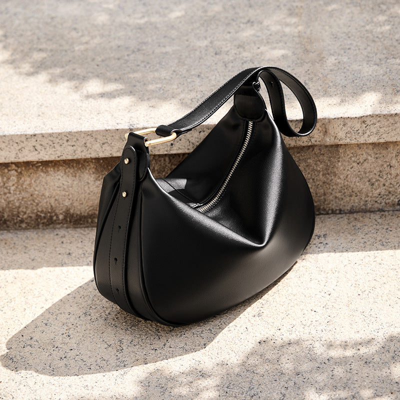 Women's Minimalist Leather Crescent Crossbody Bag-RAIIFY