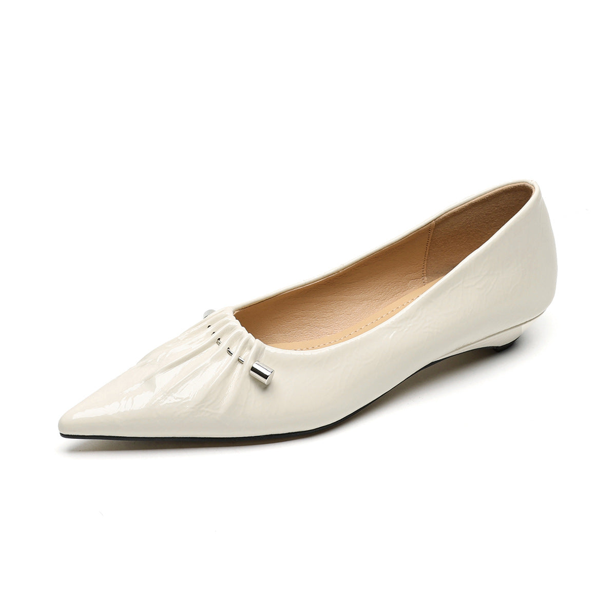 Women's Low Heel Wrinkle Metallic Accents Pointed-Toe Flats-RAIIFY