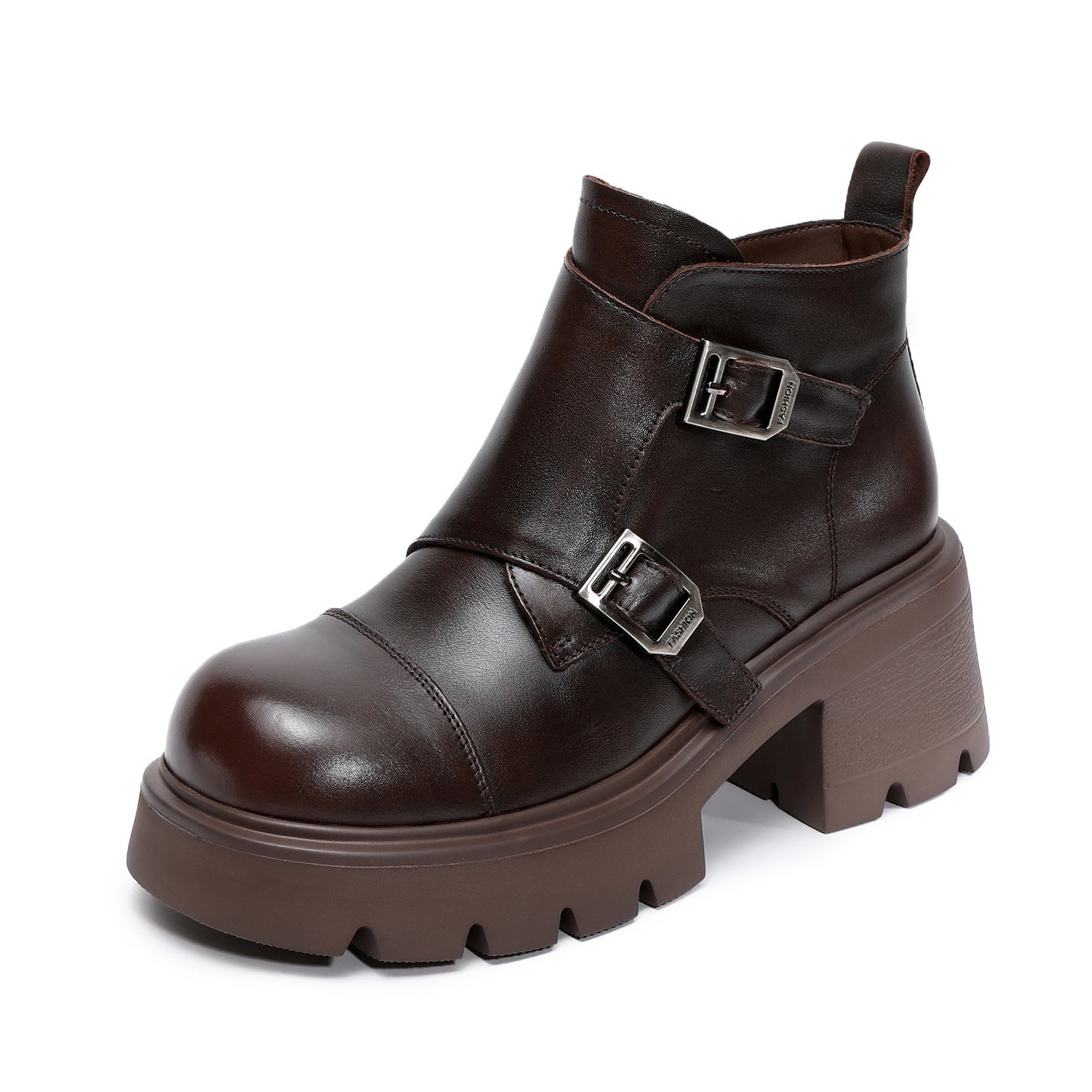 Women's Retro Leather Buckle Platform Ankle Boots-RAIIFY
