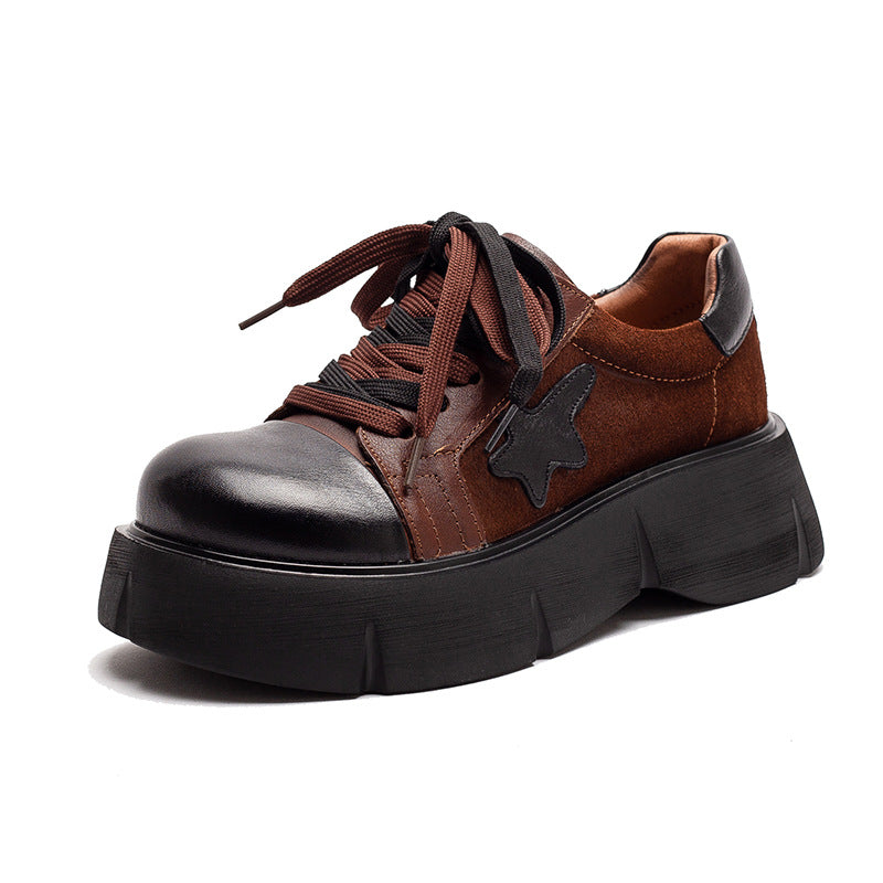 Women's Retro Leather Flat Platform Casual Shoes-RAIIFY