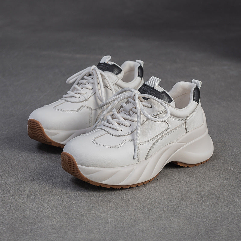 Women's Minimalism Plain Leather Platform Casual Sneakers-RAIIFY