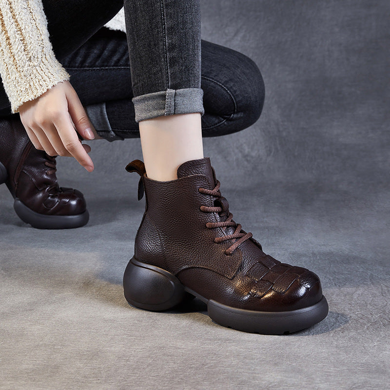 Women Handmade Plaited Soft Leather Retro Boots-RAIIFY