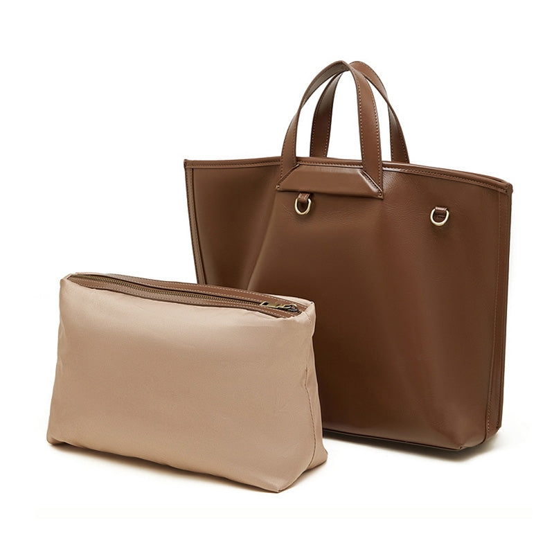 Women's Plain Leather Casual Minimalist Tote Bag