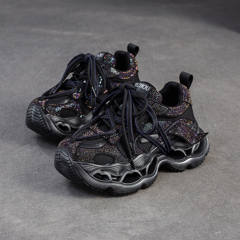 Women Rhinestone Chunky Platform Sneakers Breathable Casual Shoes-RAIIFY