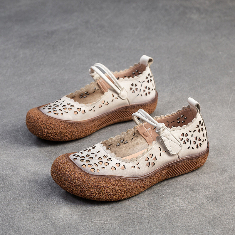 Women Retro Summer Hollow Leather Casual Shoes-RAIIFY