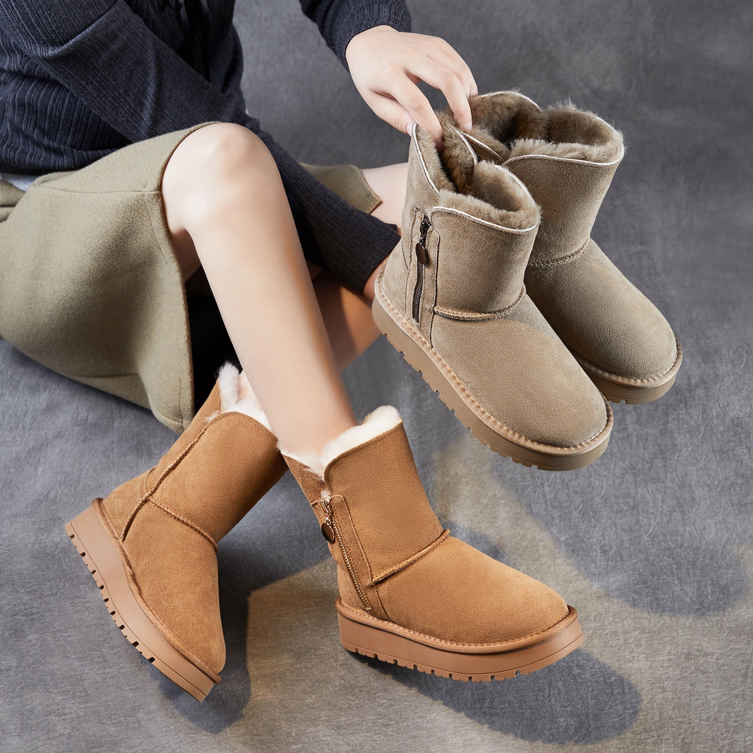 Women's Minimalist Suede Furred Snow Boots-RAIIFY