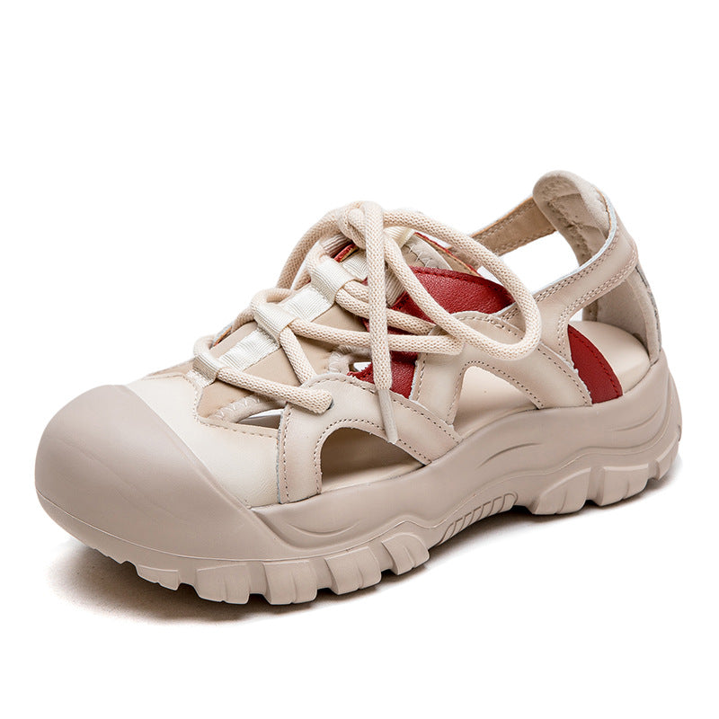 Women Retro Leather Round Head Summer Sandals-RAIIFY