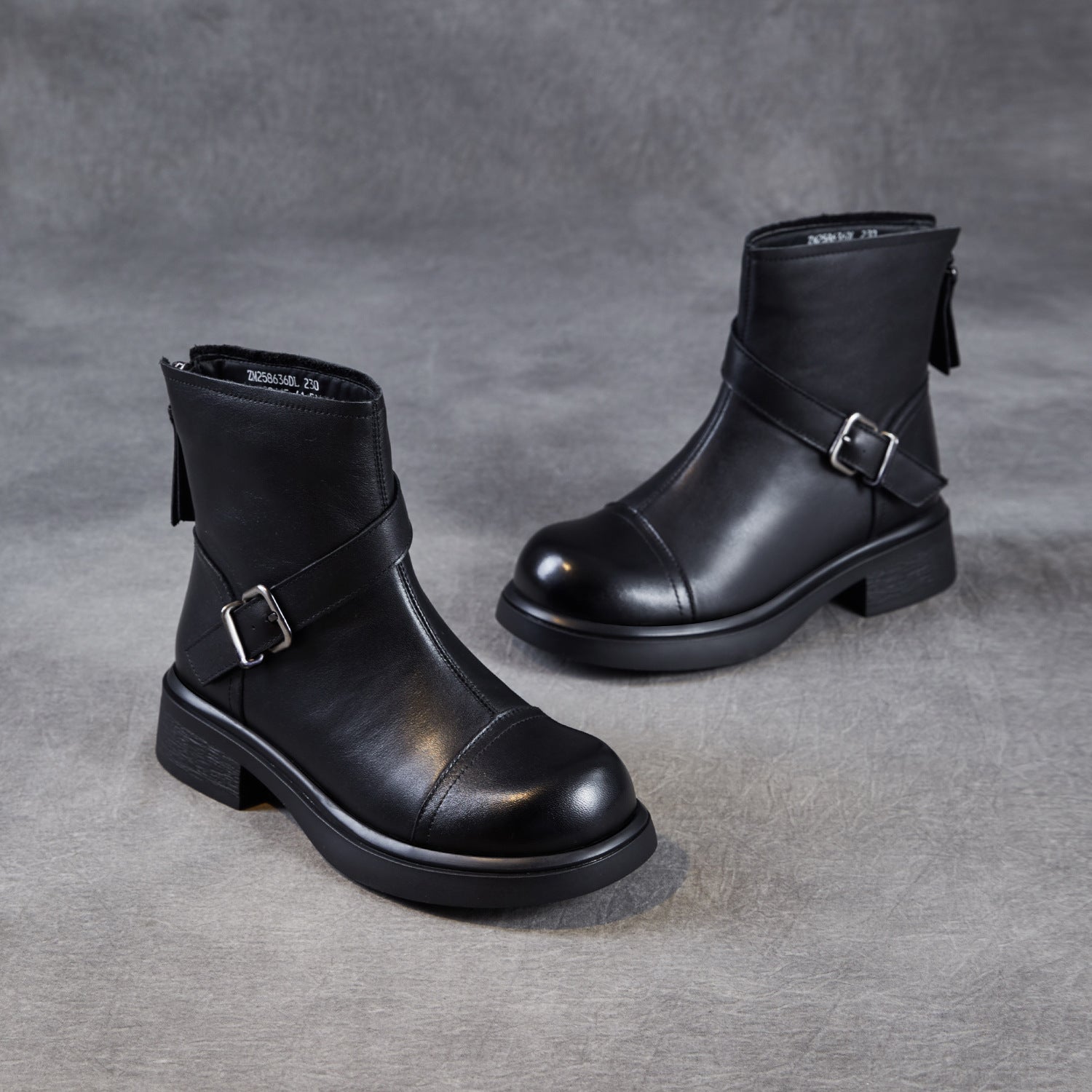 Women's Vintage Leather Buckle Strap Ankle Boots-RAIIFY