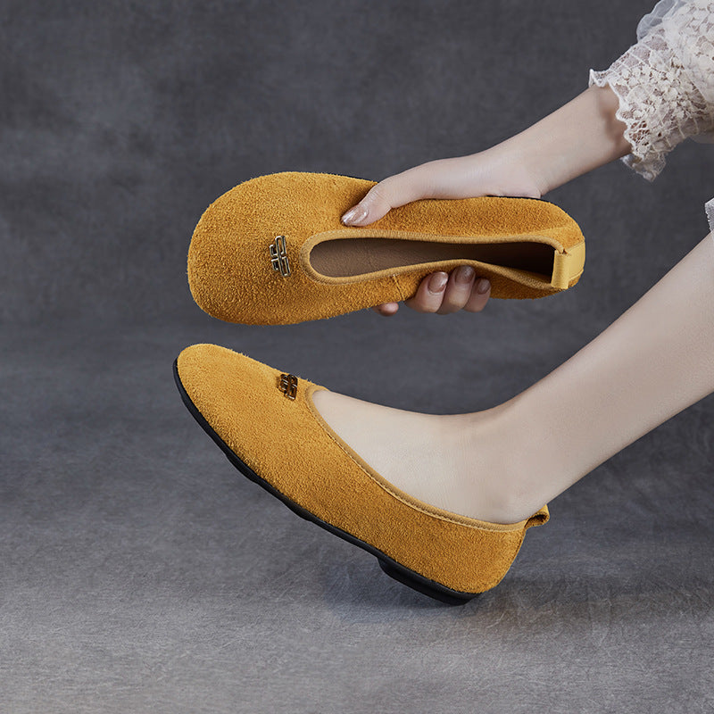 Women Minimalism Plain Leather Soft Flats-RAIIFY
