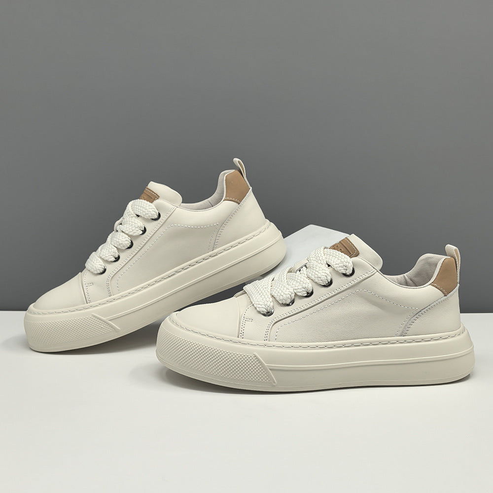 Men Fashion Plain Leather Flat Casual Skate Shoes-RAIIFY