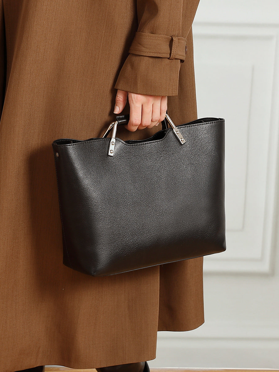 Women’s Minimalist Fashion Cowhide Leather Retro Tote Bag-RAIIFY