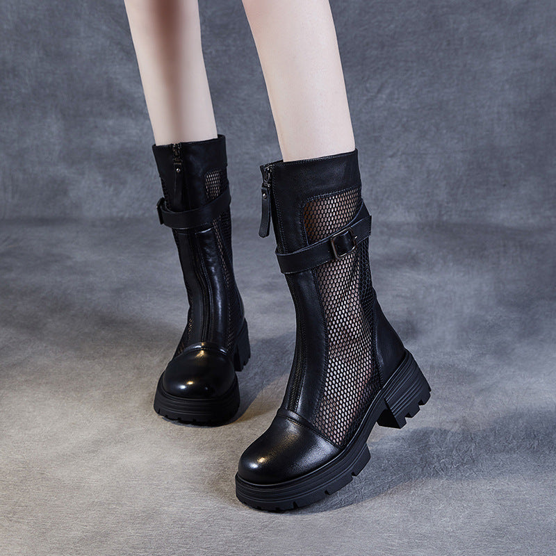 Women Stylish Hollow Mesh Mid-Calf Boots-RAIIFY